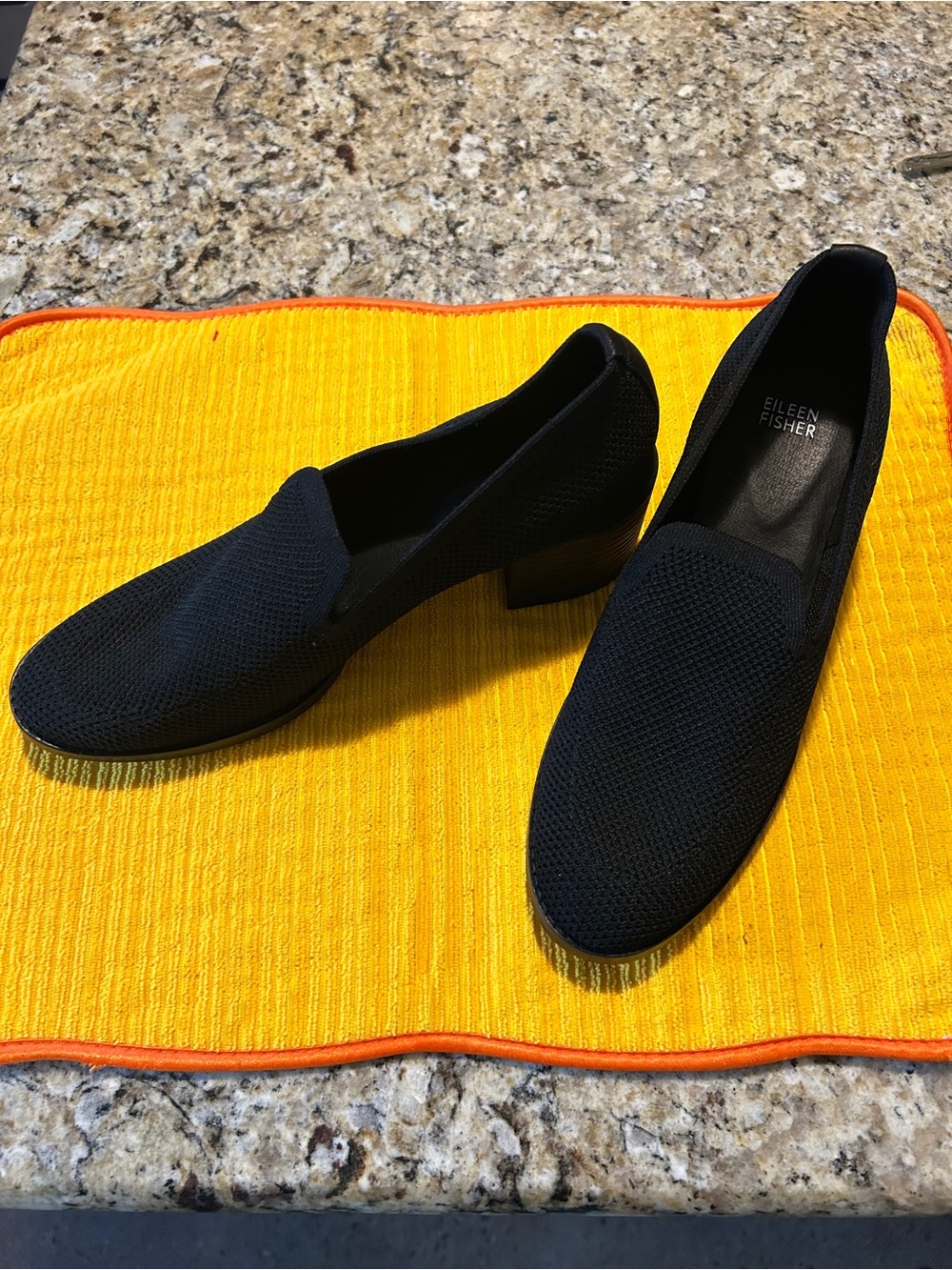 Eileen Fisher Navy Knit Slip-On Low Heel Loafers